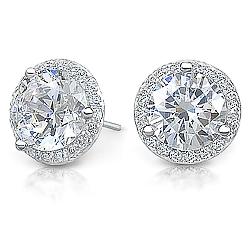 Cubic Zirconia Halo Earring Studs in 14K White Gold