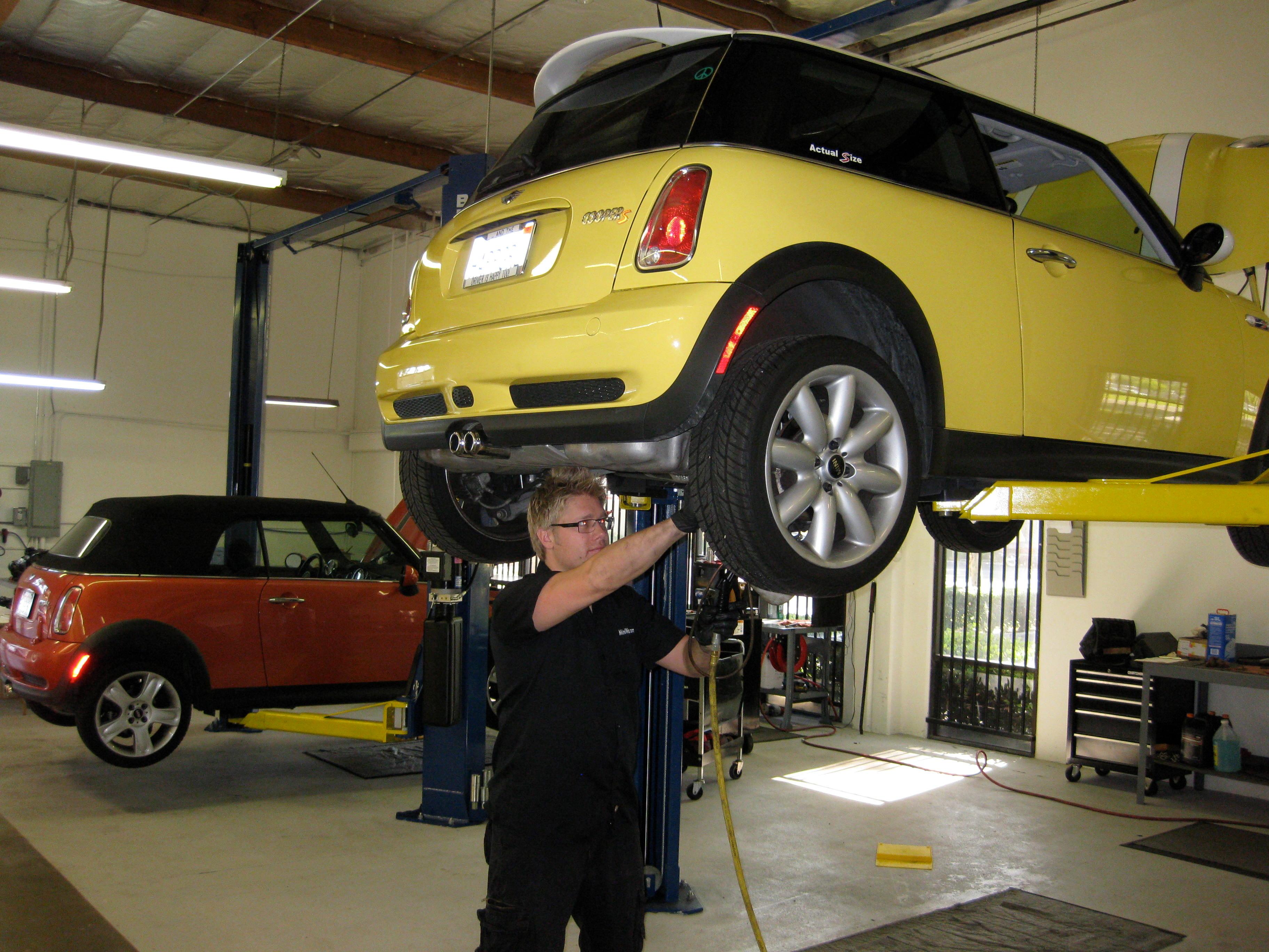 Mini Cooper being serviced at MiniWorx OC