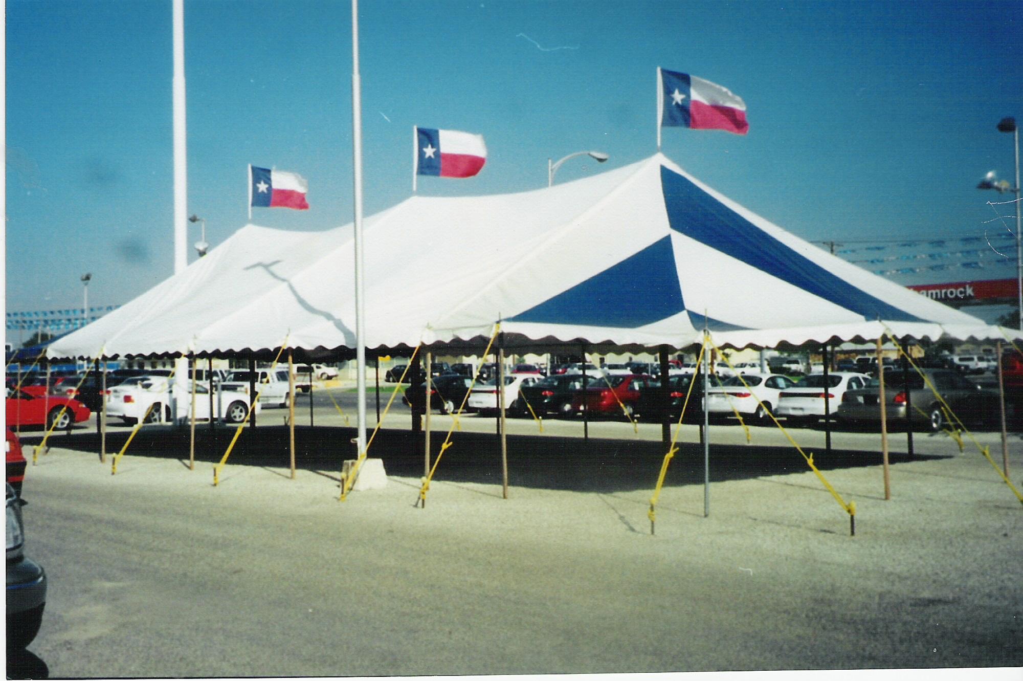 Blue and white tent