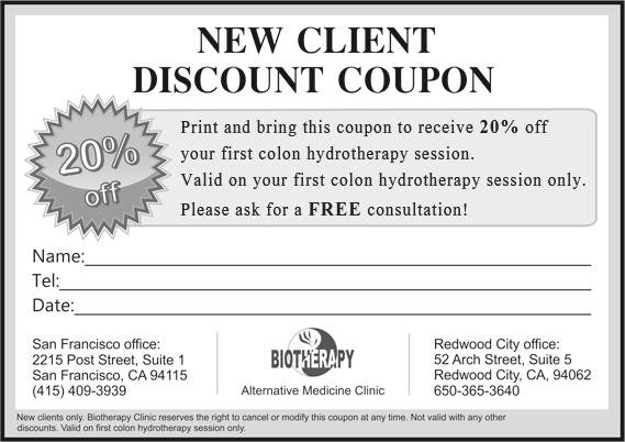 20% off on your first colon hydrotherapy visit