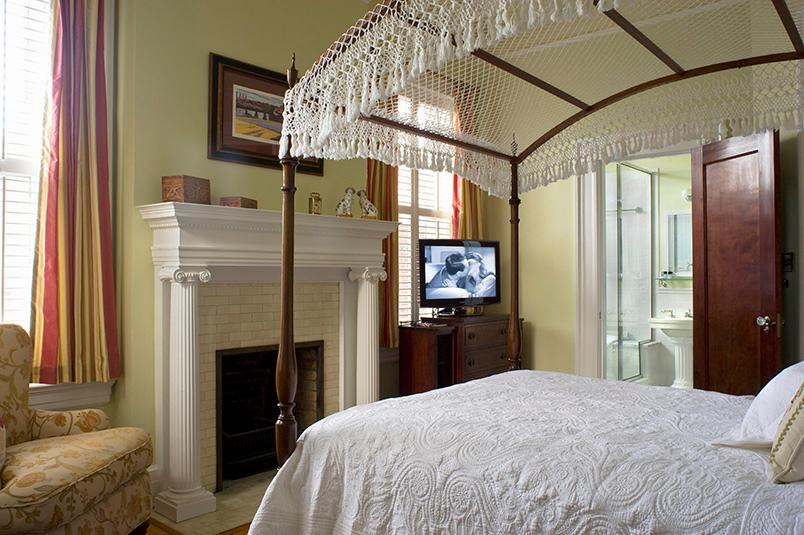 Addie's Suite offers a full size bed, flat screen HD TV, and heated tile floor in the bathroom.