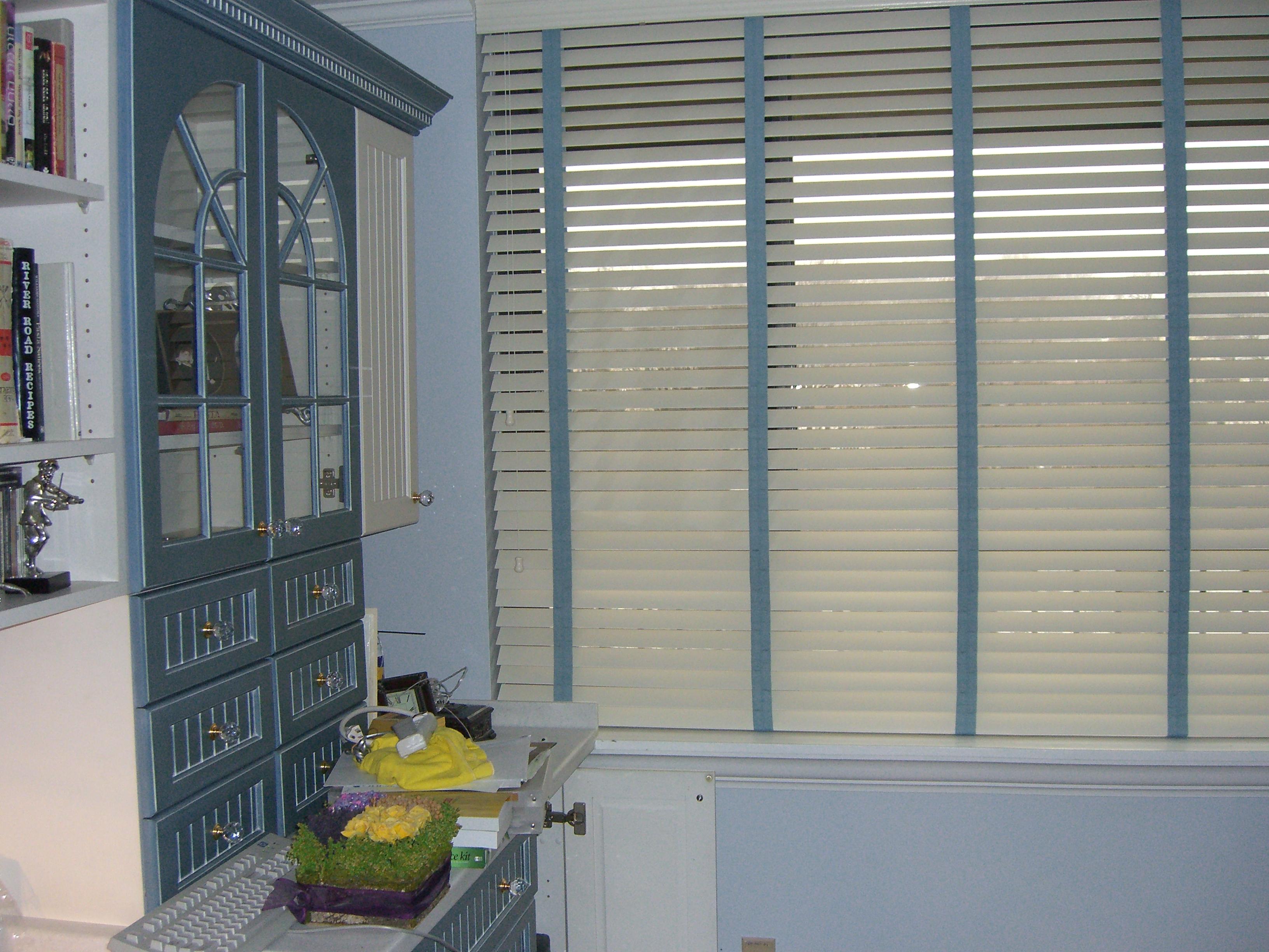 Wood Blinds with Blue Fabric Tape