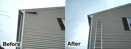 Siding Repair Using a Tall Ladder - Before and After Photos