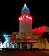 Merced Theatre at night