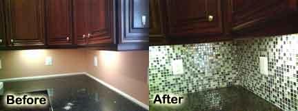 Back Splash Tiling in Kitchen - Before and After