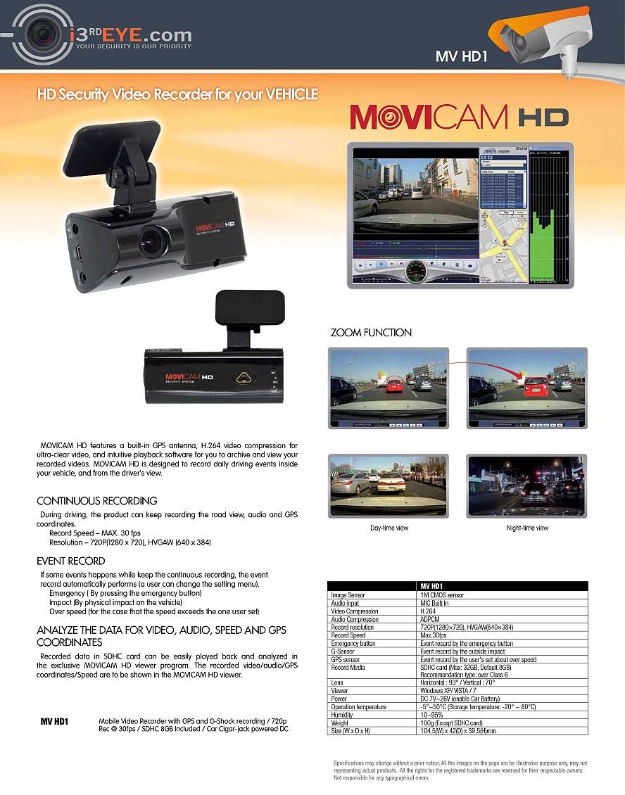 MOVICAM HD Recorder for Your Vehicle (720P HD / GPS Built-In / G-Shock Sensor / Condenser Microphone / SDHC Card Storage) + Software to track on Google Maps (Location, Stops, Speed, Etc.)