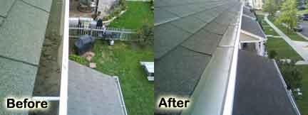 Dirty Gutter (Before) & Cleaned Gutter (After)