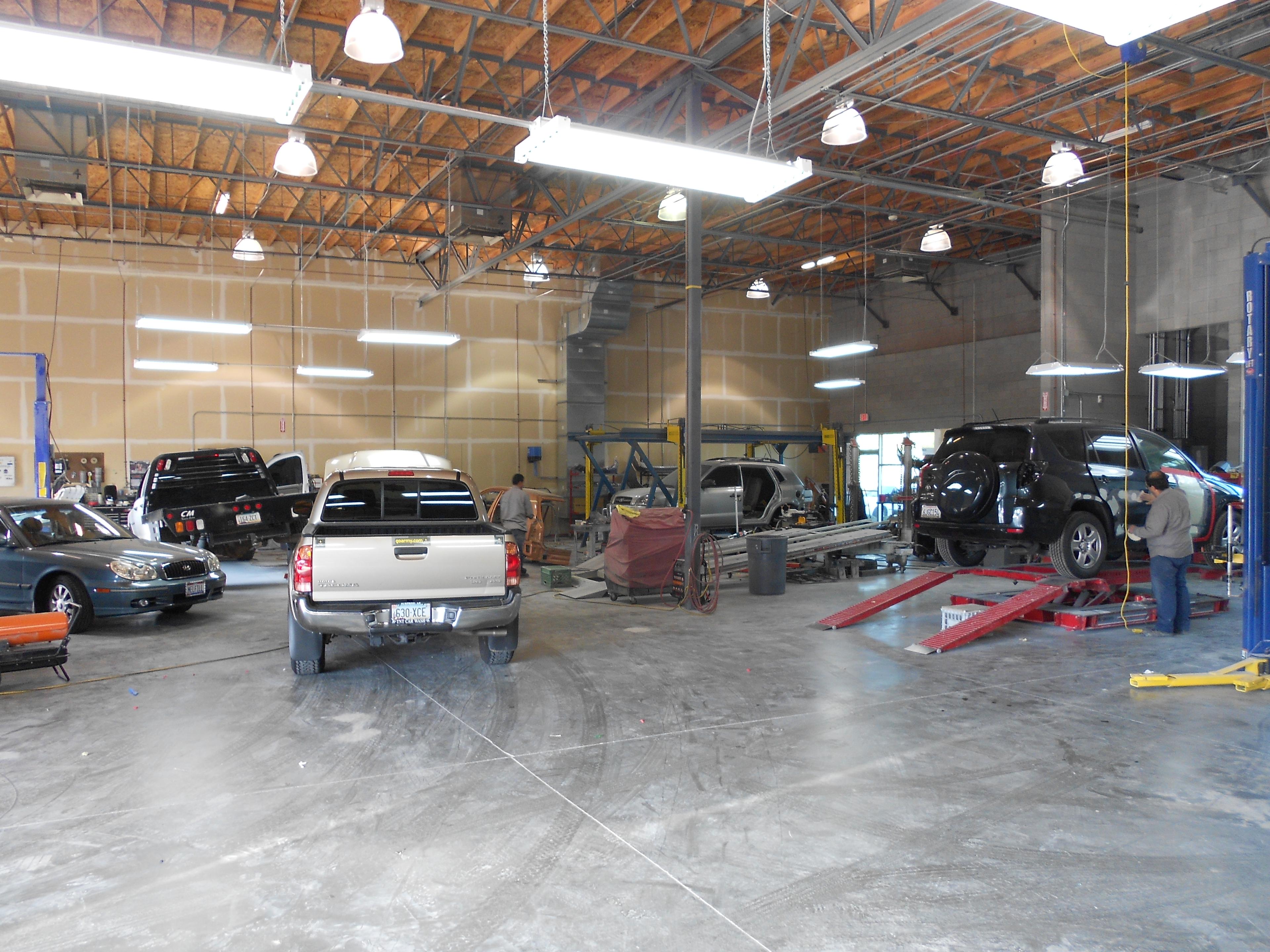 Inside of our auto body shop