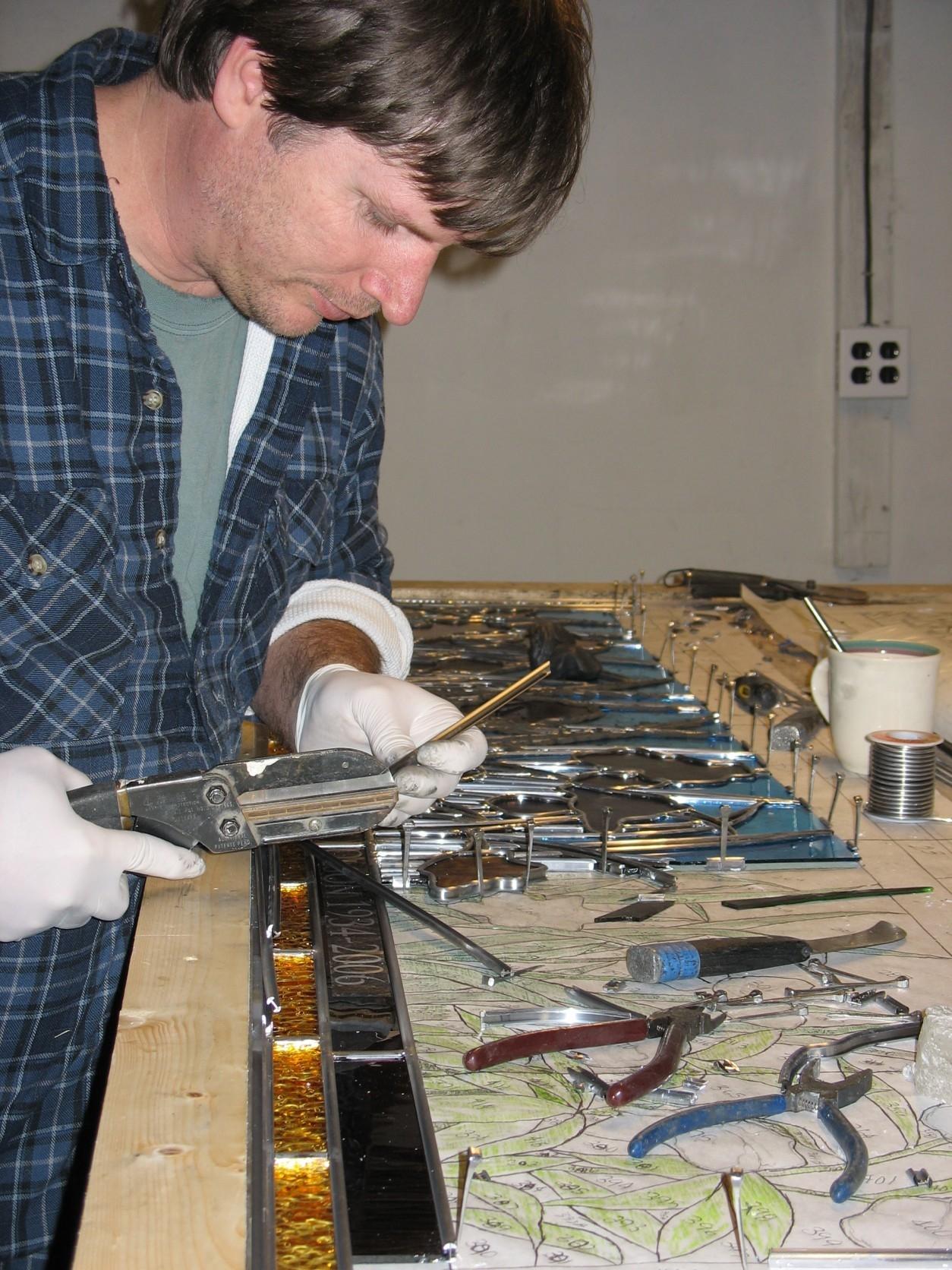 Castle Studio Stained Glass Owner, Randall Claggett, at Work.