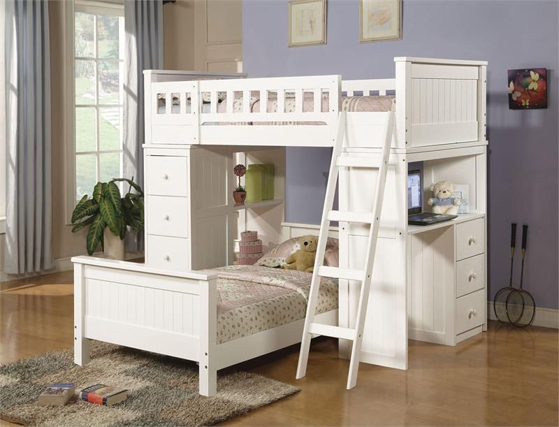 White Loft Bed with Desk