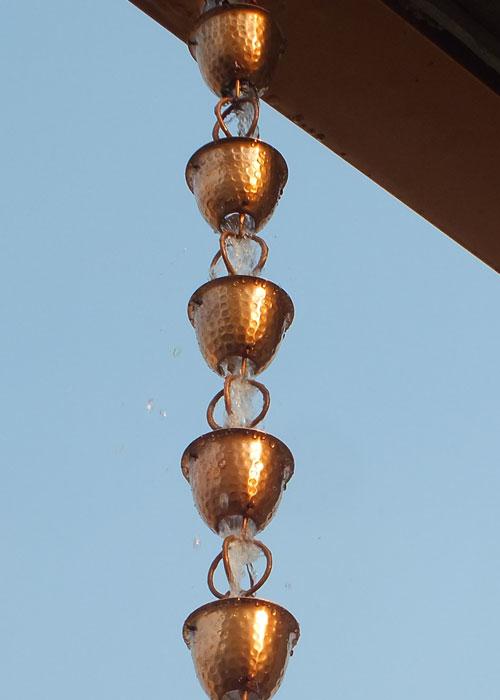 Pure Copper Hammer Cup Rain Chain by Monarch Rain Chains