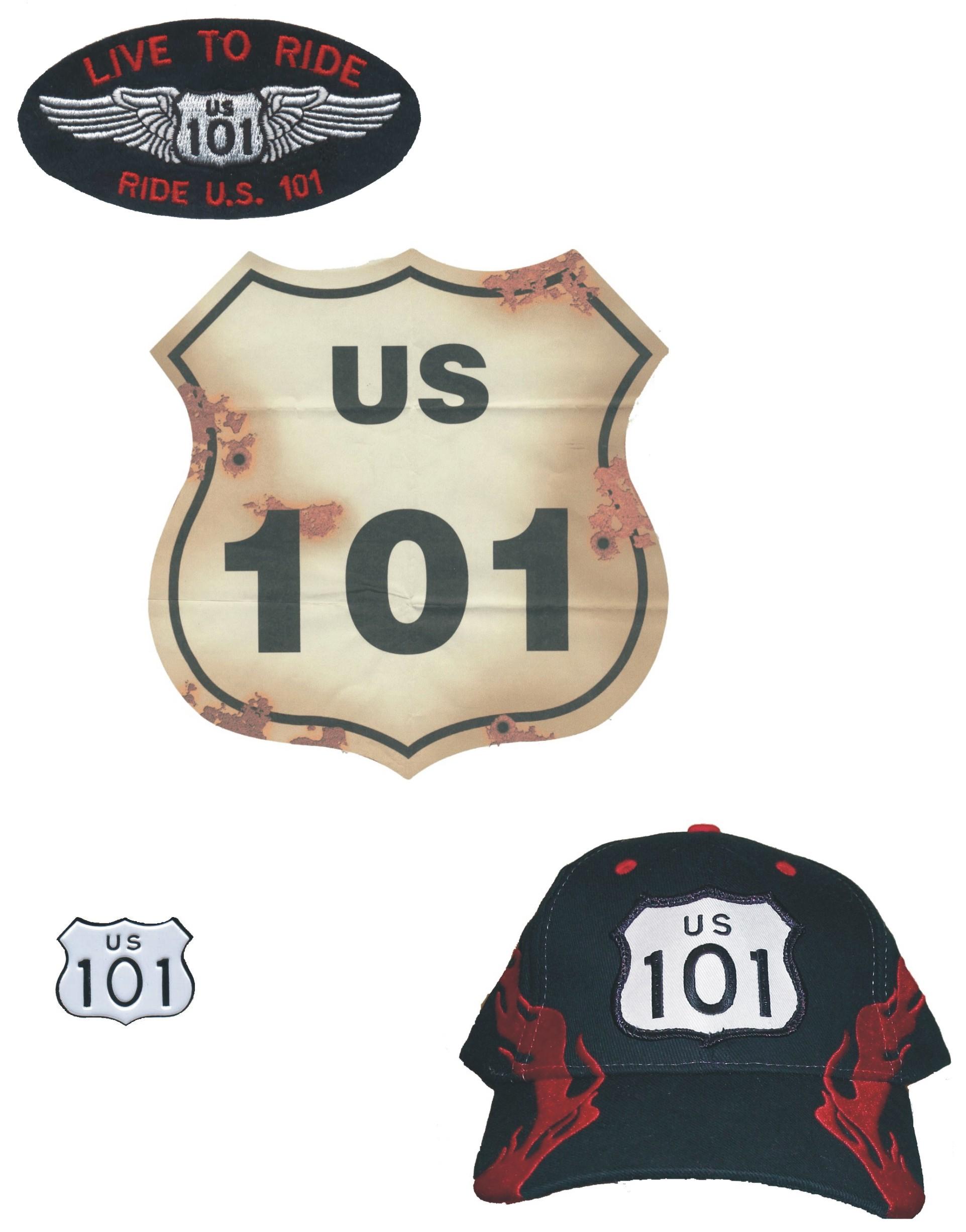 Full line of US 101 patches, signs, caps, & pins.