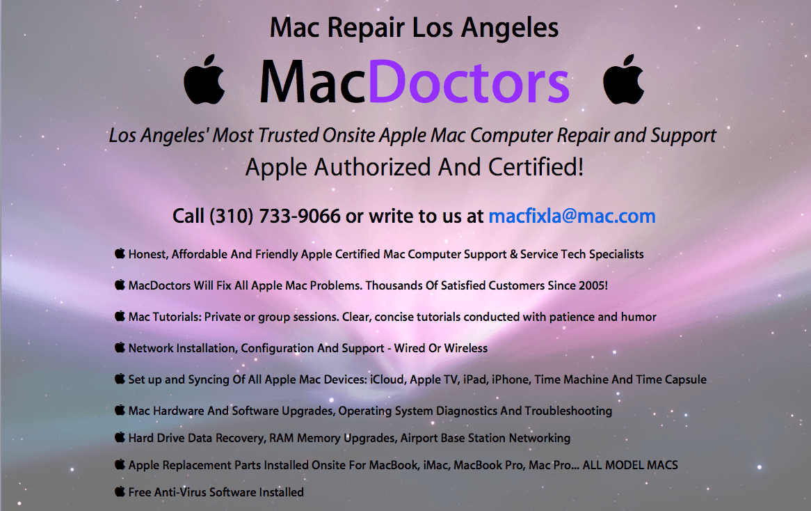 Mac Repair Los Angeles MacDoctors  We come to you!