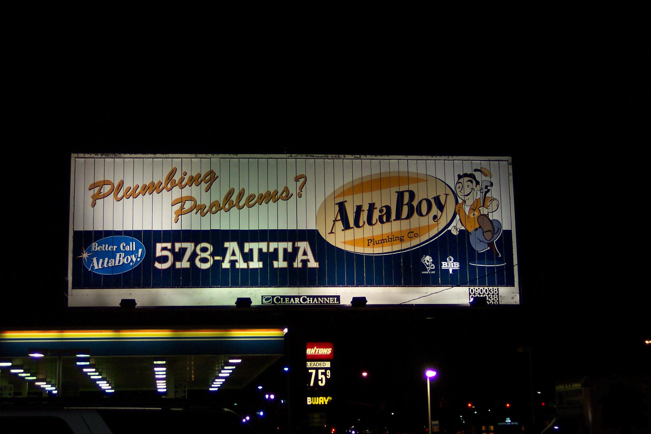 AttaBoy Plumbing Billboard- Zionsville Plumber