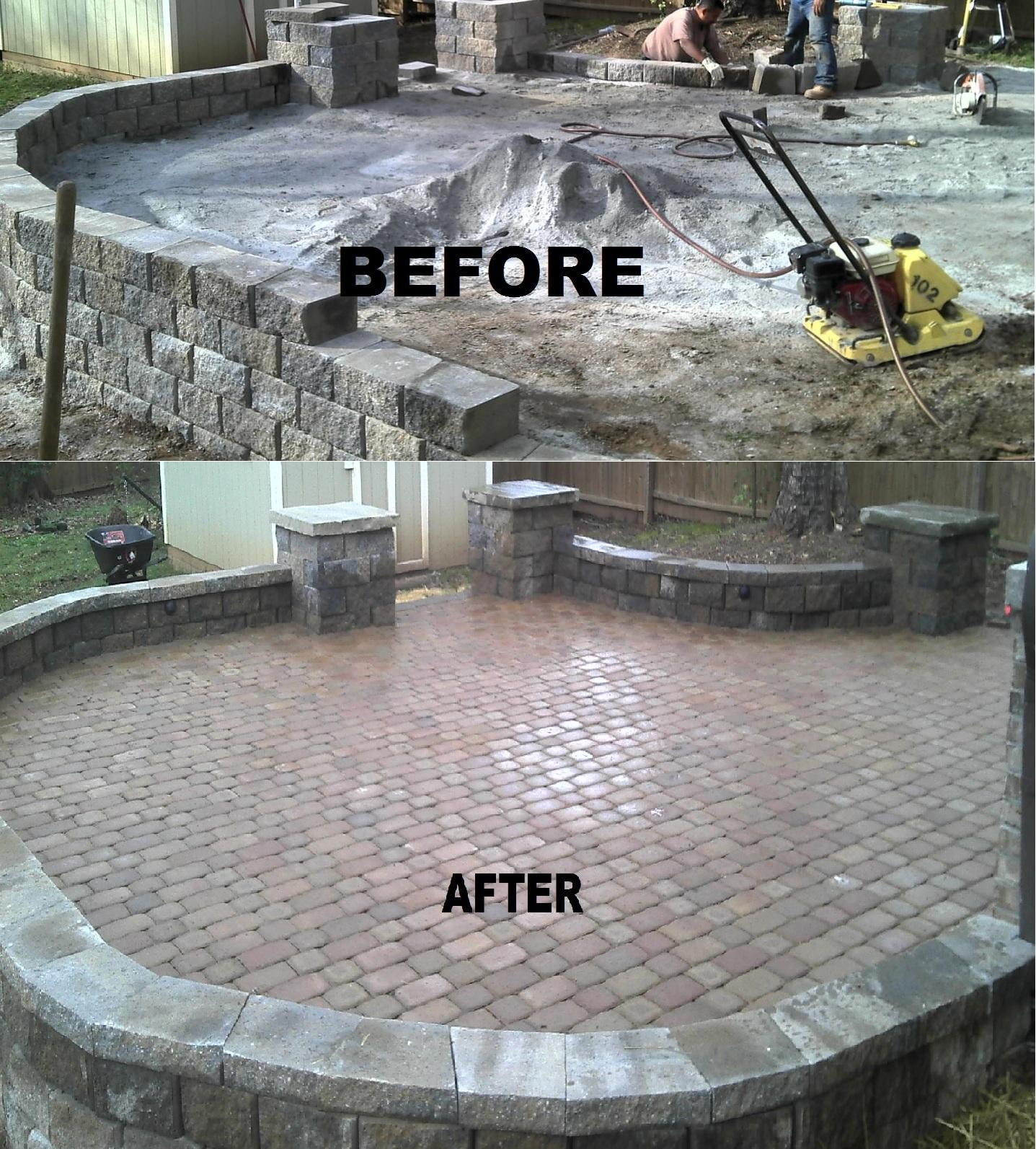 Pavestone paver patio with steps, columns, and retaining wall