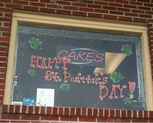 Our front window, decorated for St. Patrick's Day