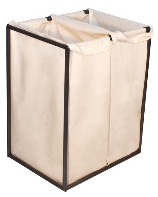 Bag Stand Double Hamper Bronze with Cotton Laundry Bags