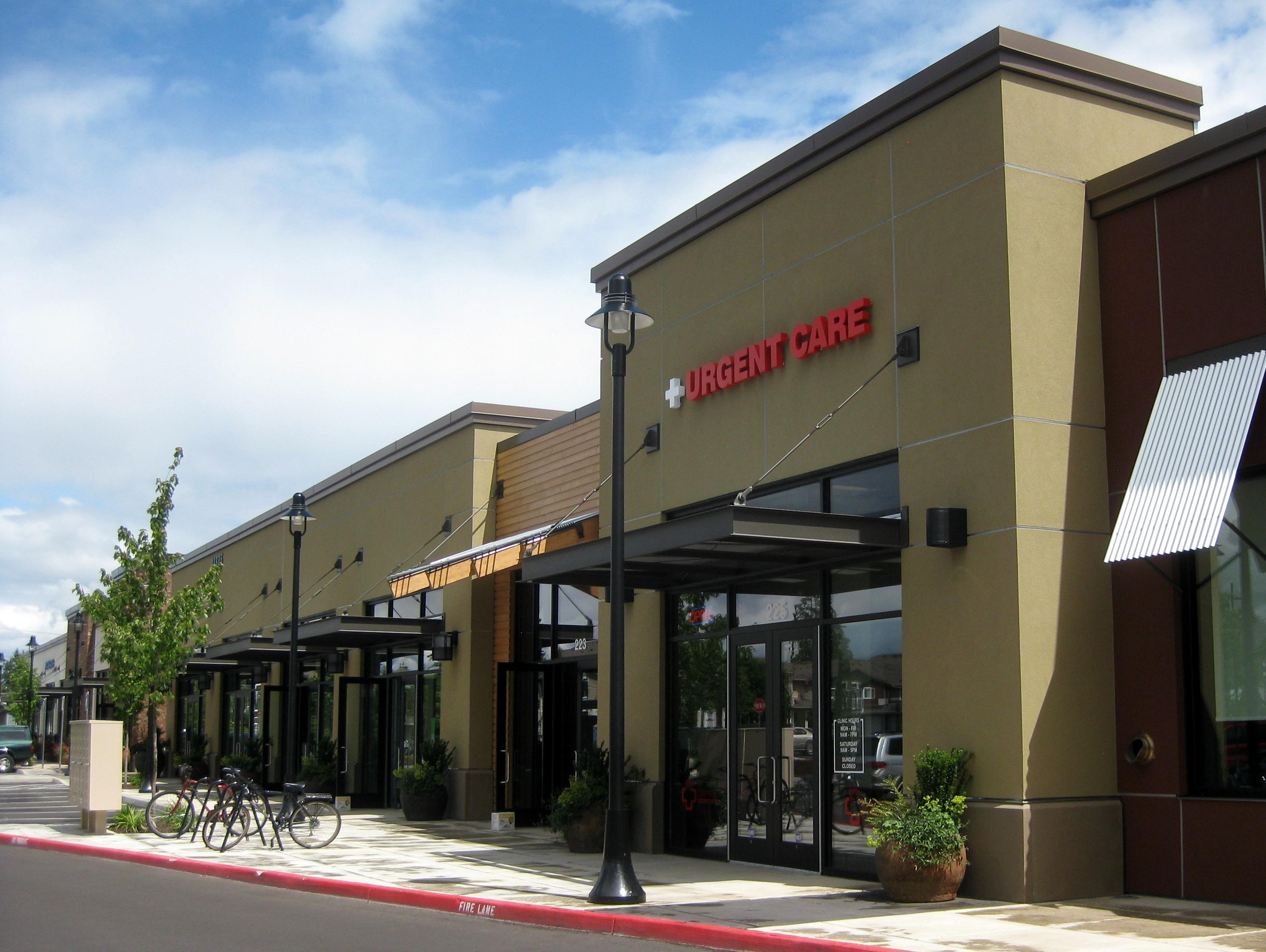 Cornell Urgent Care storefront from the upper parking lot at Progress Ridge TownSquare