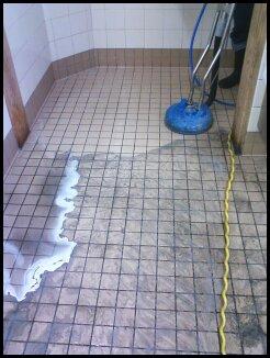 Walmart's bathroom floor during cleaning