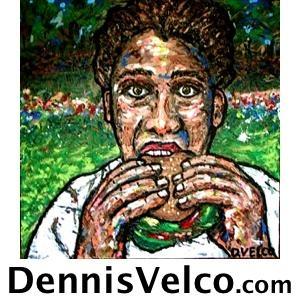 Roberto Eating The Hamburger - by Dennis Velco - Artist - Fine Art Finger Painter