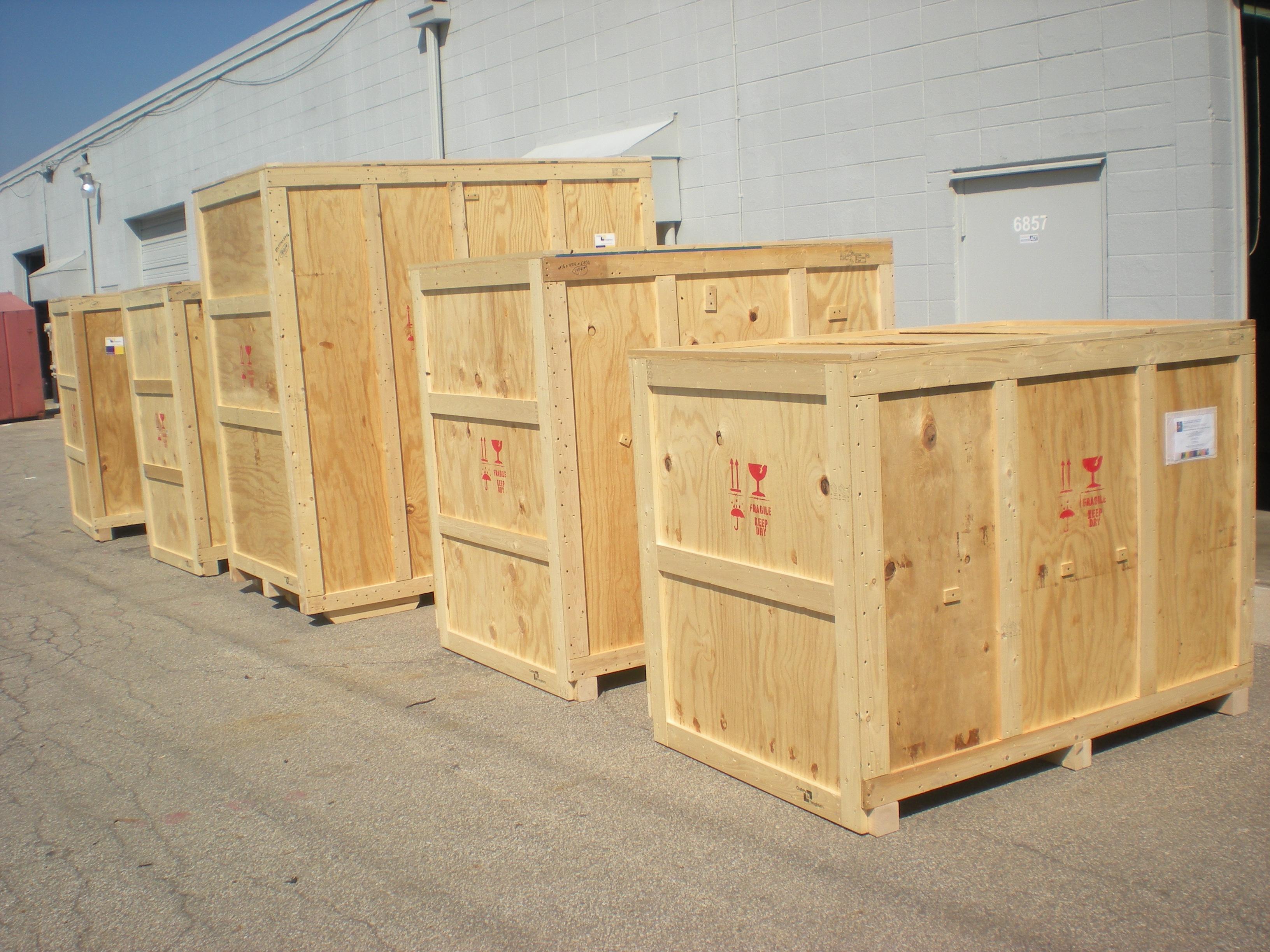 Export ISPM-15 crates ready to be loaded on the truck.