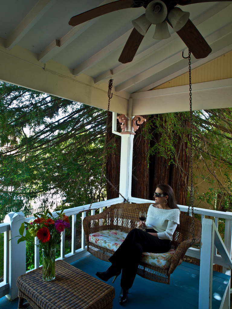 Front Porch under giant redwood