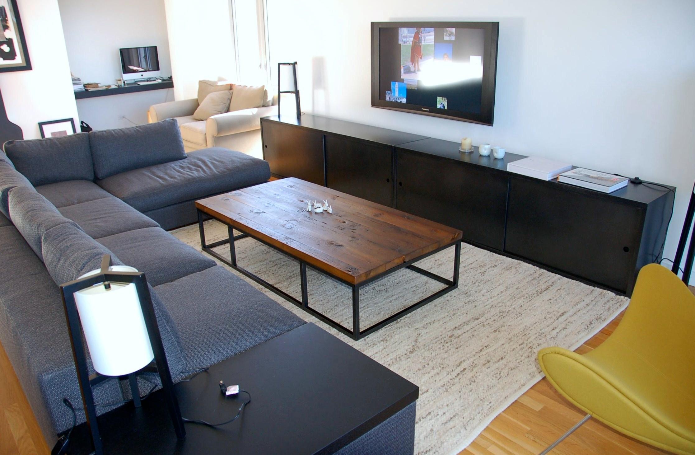 coffee table and blackened steel consol