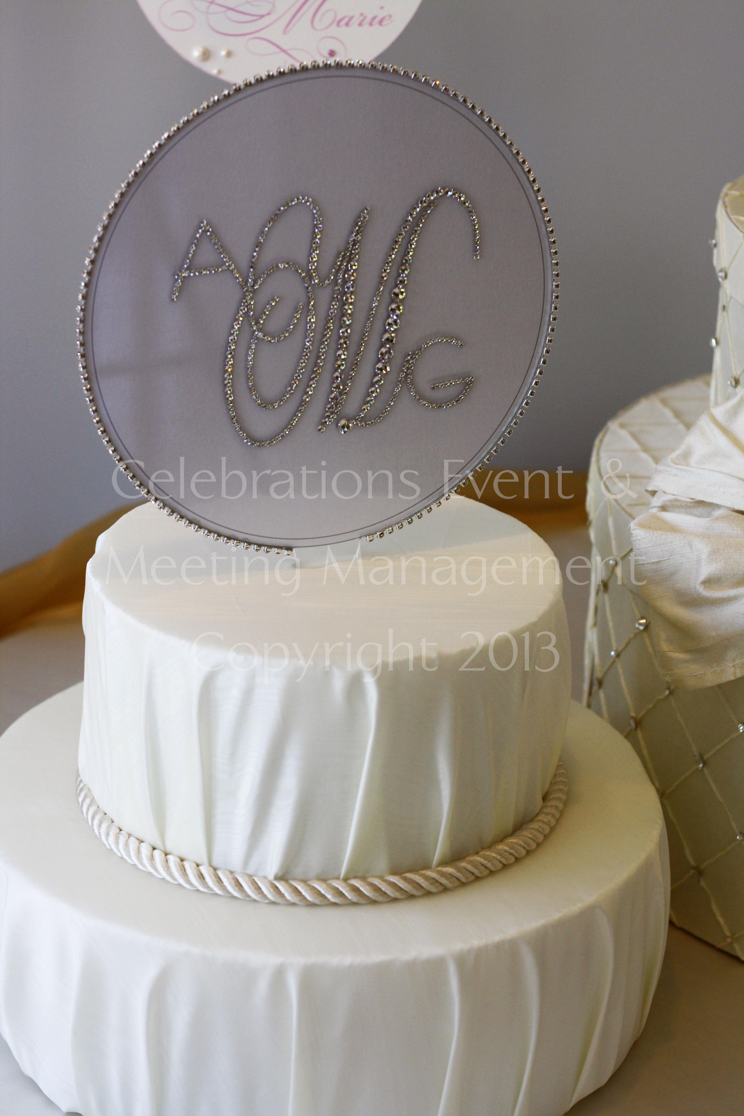 Swarovski crystal monogrammed cake topper, personalized just for you. A great alternative to a traditional cake topper. Available for purchase.