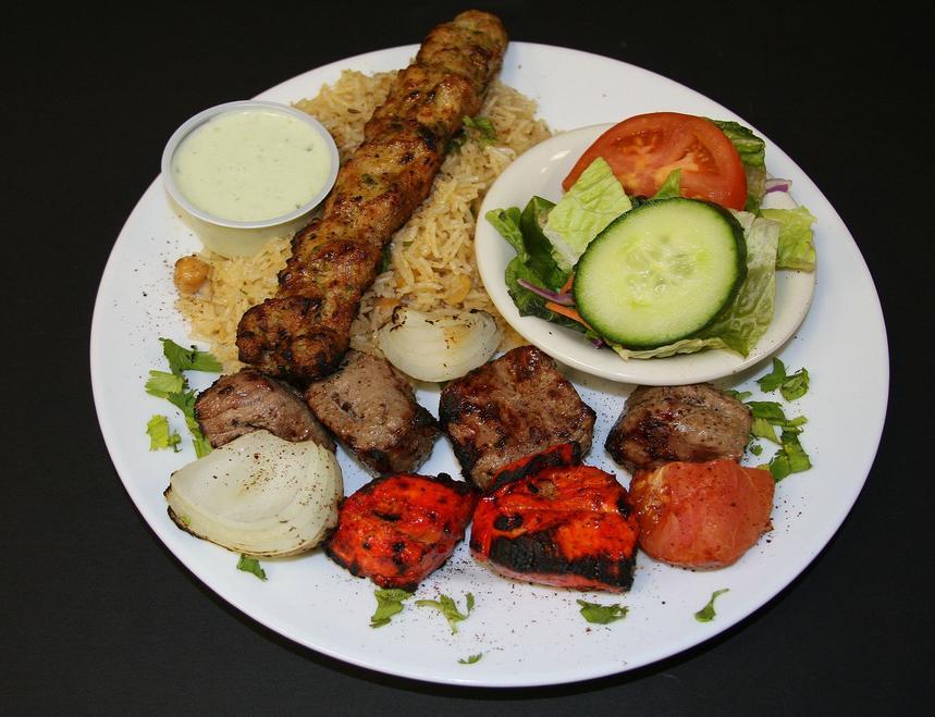 Kabab Grille Special- chicken seekh, lamb chunk, chicken chunk and beef chunk kababs