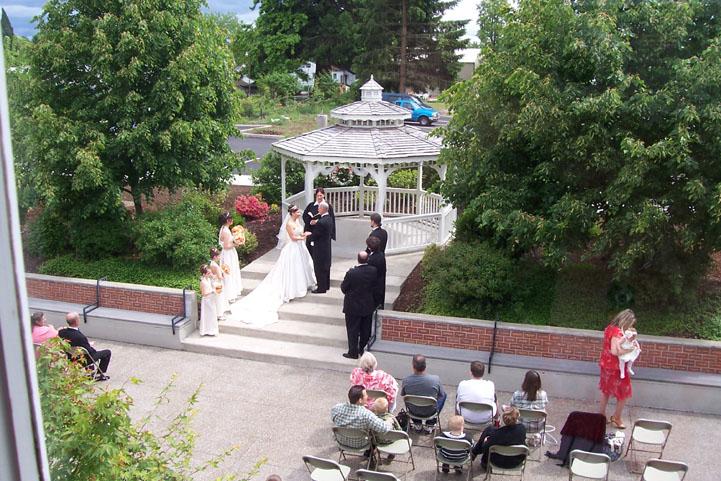 Landscaped patio with gazebo