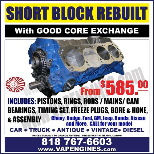 los angeles short block remanufacture- chevy ford, dodge, honda, toyota