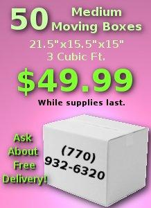 $49.99 - 50 Medium 3.0 cu. ft. Moving Boxes - Free Delivery w/ minimum purchase to Atlanta