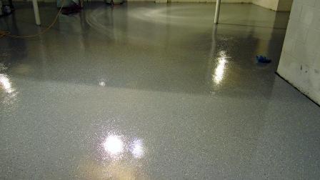 finished epoxy floor coating grey flake finish