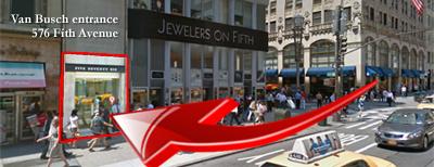 We are on the 3rd floor of the "Jewelers on Fifth" building on the corner of 47th Street and Fifth Avenue