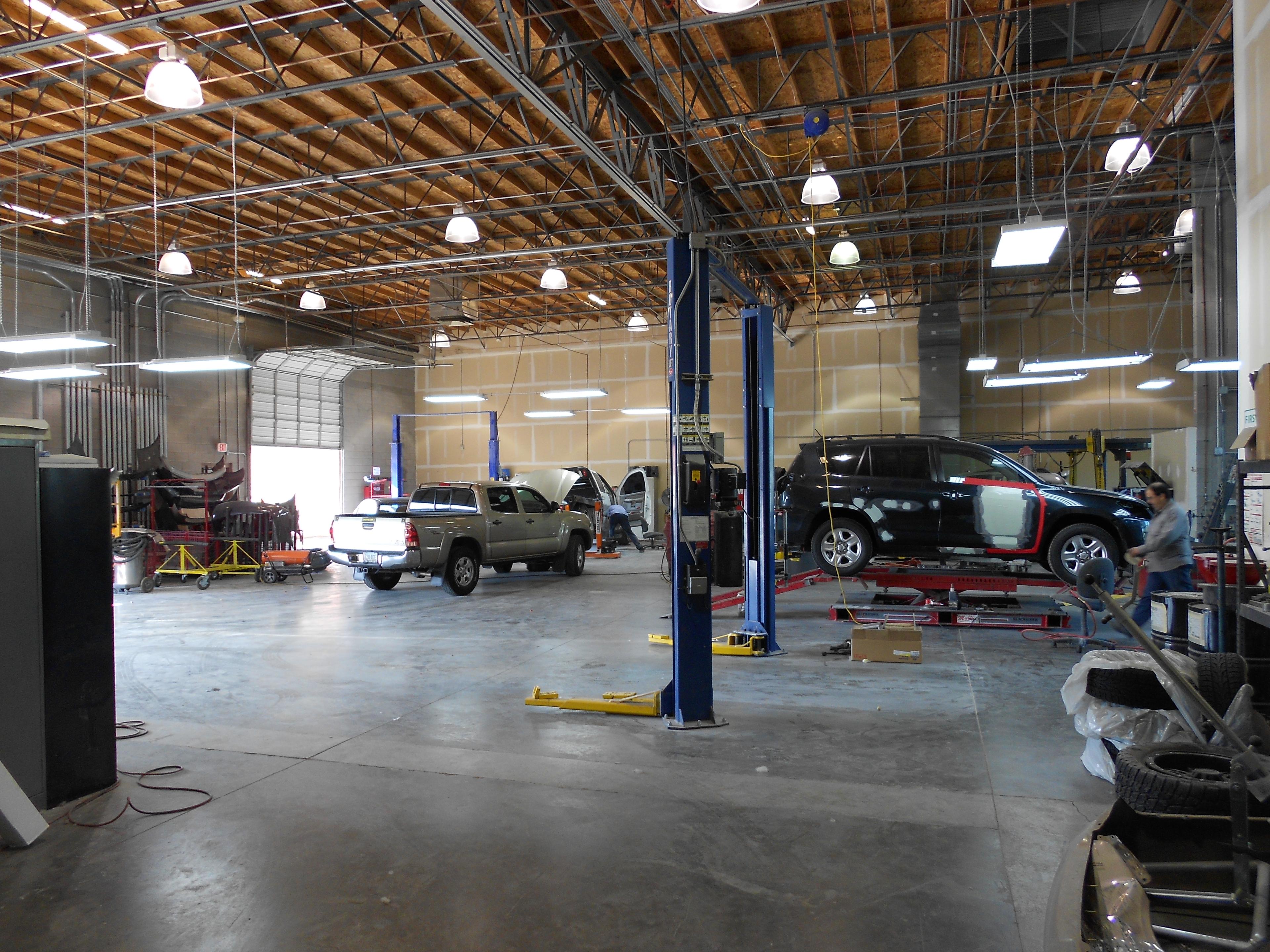 Inside of our auto body shop