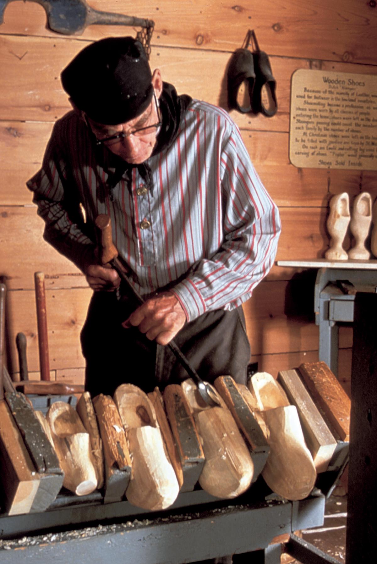 Hand carving of Wooden Shoes