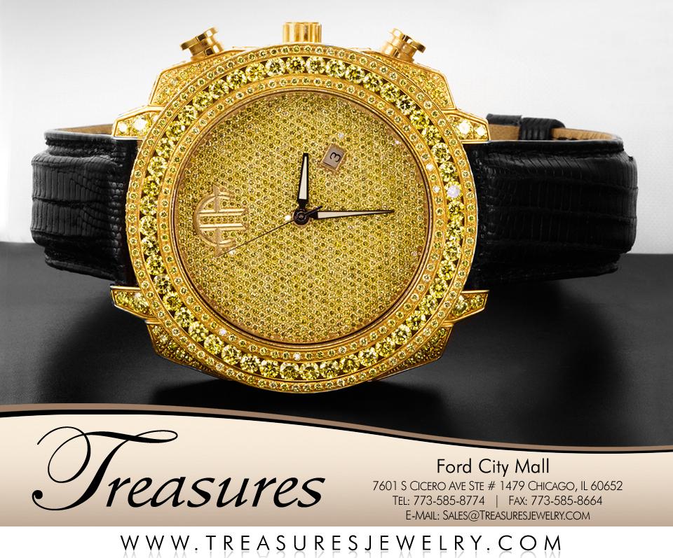 22.0ctw Canary Yellow Diamond Customized Chronograph Arctica Diamond Watch (Authorized Dealer)