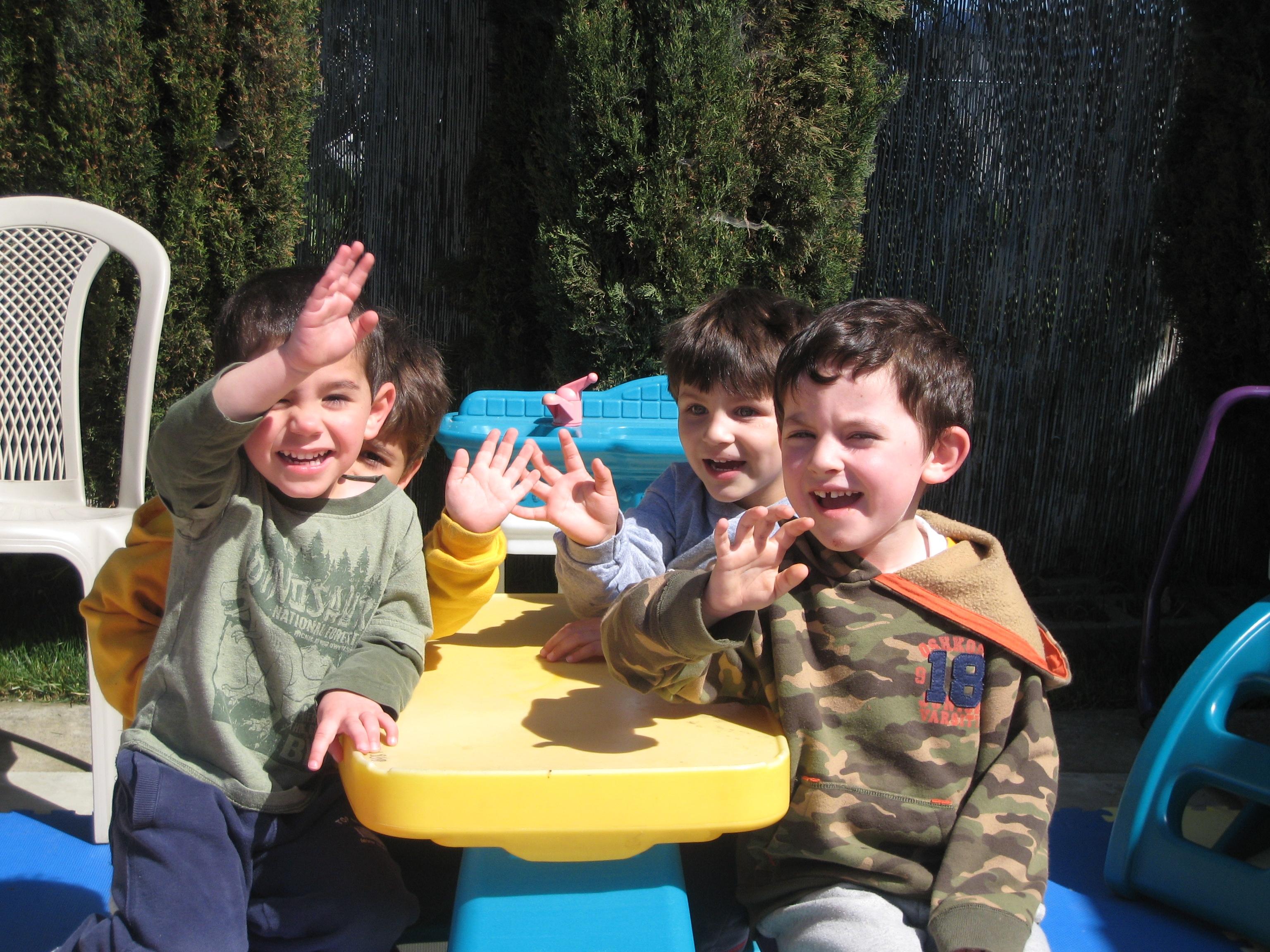 Friends hanging out in the play area.