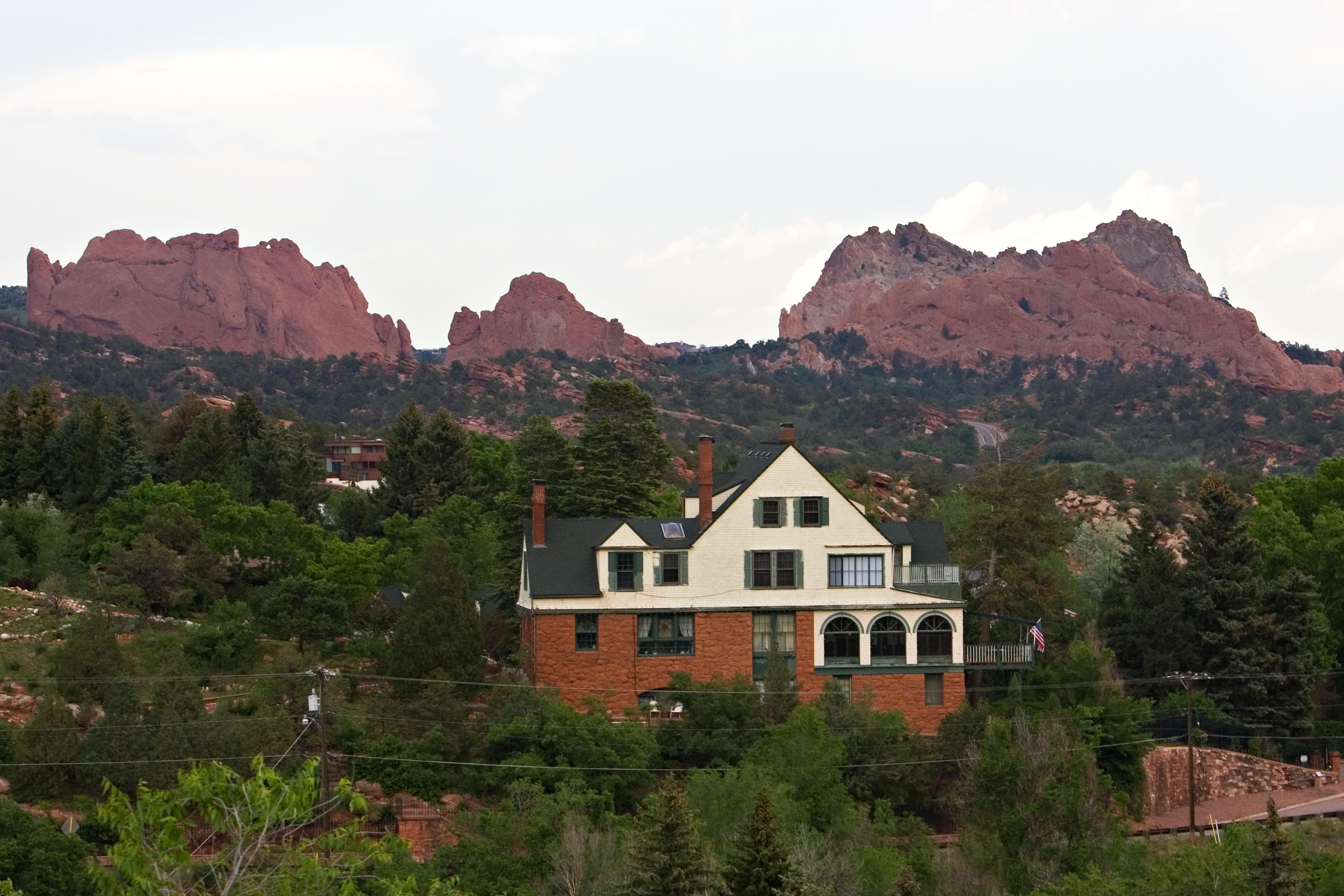 Red Crags at the base of Pikes Peak and background of Garden of the Gods, Colorado