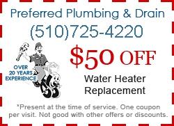 Berkeley Plumber Coupon - $50 Off Water Heater Replacement