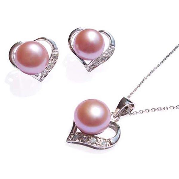 9-10mm AAA Genuine Pearl Necklace and Earrings Sterling Silver Set