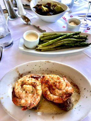 Steak & Shrimp, GRILLED ASPARAGUS and BRUSSELS SPROUTS