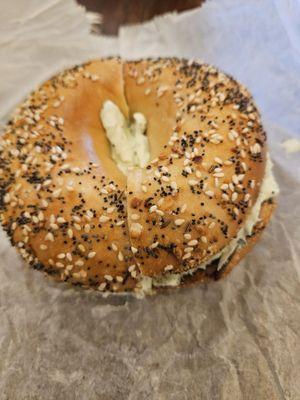 Everything bagel with garlic herb cream cheese