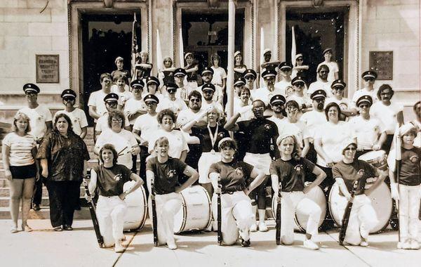 The OLHR Queensmen Alumni Corps right after its triumphant reappearance in the 1986 Kenosha Civic Veteran Parade.