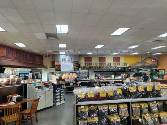 Food court area with hot food.