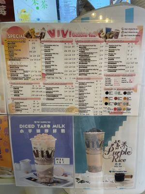 Bubble tea menu