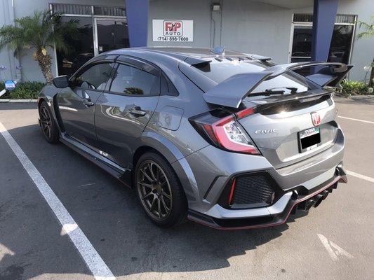 Servicing Kevin's awesome Honda Civic Type-R.  Love the Wheels and Exhaust!