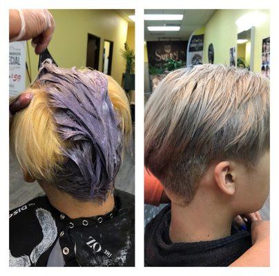 Brunette hair was transformed into "Silver Shadow"