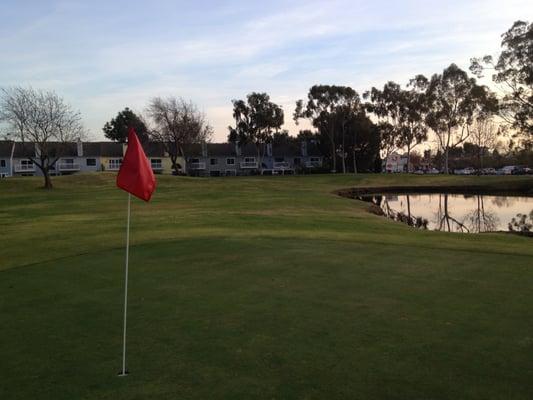 Green on hole 2 looking back toward the tee box