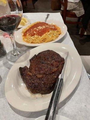 Ribeye special with side of pasta